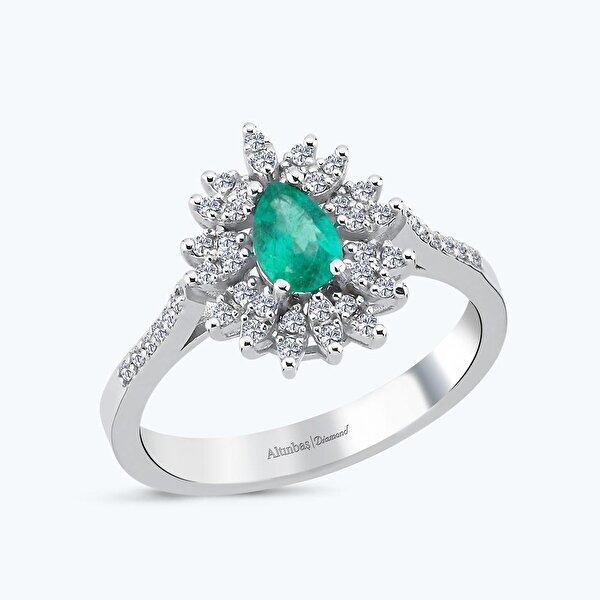 0.21 Karat Pırlanta Zümrüt Damla Yüzük