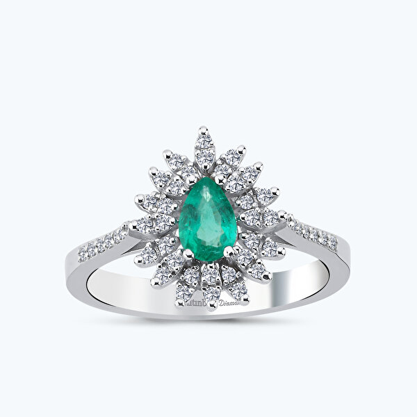 0.21 Karat Pırlanta Zümrüt Damla Yüzük