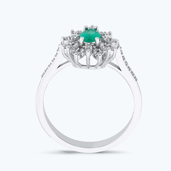 0.21 Karat Pırlanta Zümrüt Damla Yüzük