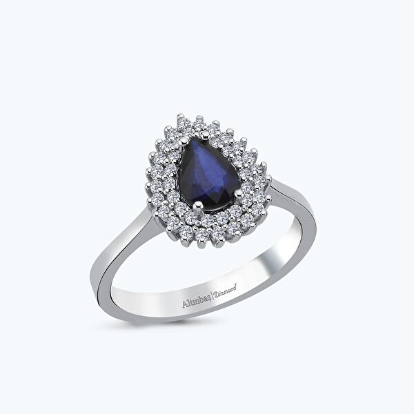 0.96 Karat Pırlanta Safir Damla Yüzük