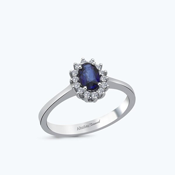 0.12 Karat Pırlanta Safir Oval Yüzük
