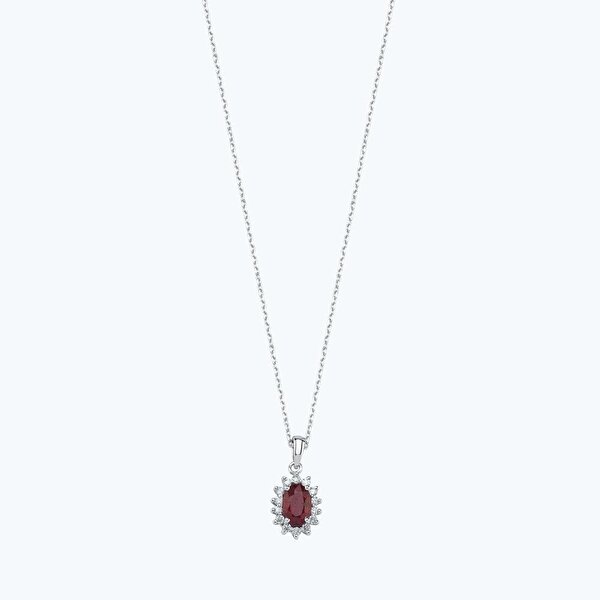 0.12 Karat Pırlanta Yakut Oval Kolye