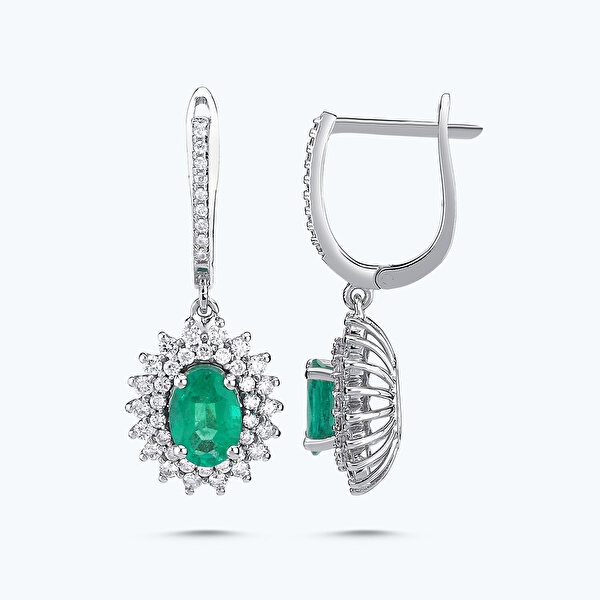 1.68 Karat Pırlanta Zümrüt Oval Küpe