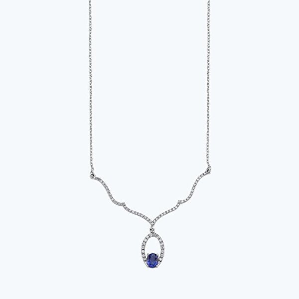 0.29 Karat Pırlanta Safir Oval Kolye