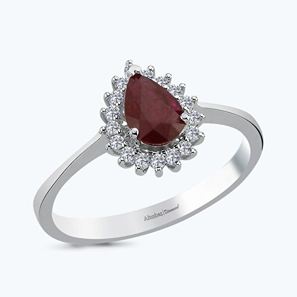 0.86 Karat Pırlanta Yakut Damla Yüzük