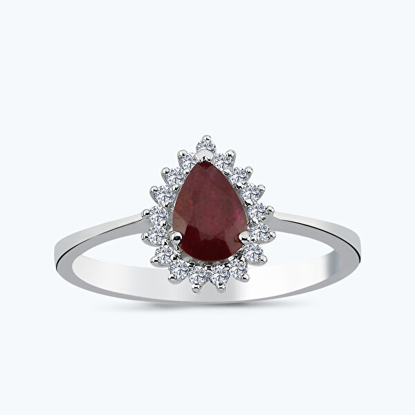 0.86 Karat Pırlanta Yakut Damla Yüzük