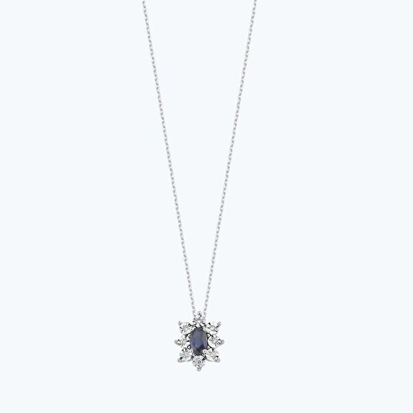 Pırlanta Safir Oval Çiçek Kolye
