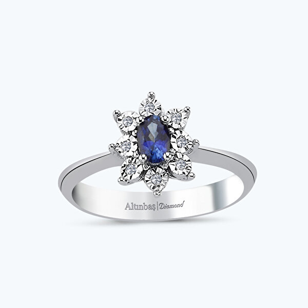 0.33 Karat Pırlanta Safir Oval Yüzük