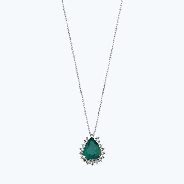 1.93 Karat Pırlanta Zümrüt Damla Kolye