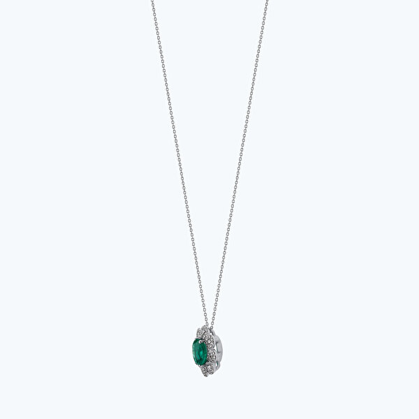 1.84 Karat Pırlanta Zümrüt Oval Çiçek Kolye