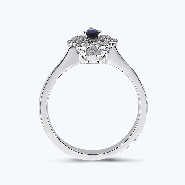 0.48 Karat Pırlanta Safir Damla Yüzük