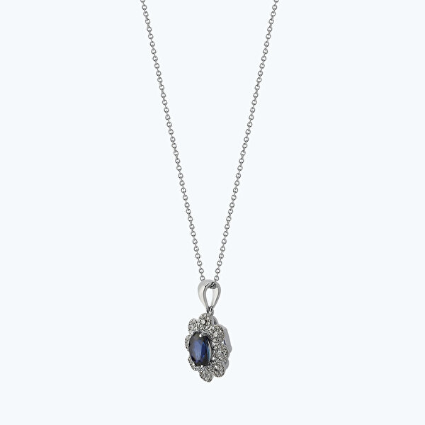 1.24 Karat Pırlanta Safir Oval Çiçek Kolye