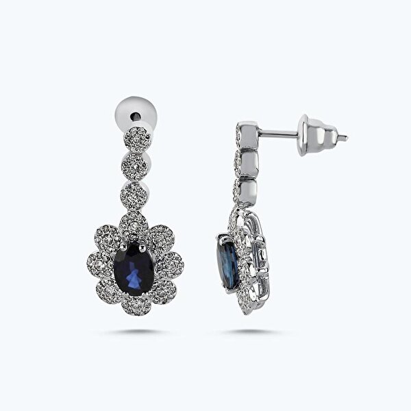 0.77 Karat Pırlanta Safir Çiçek Küpe