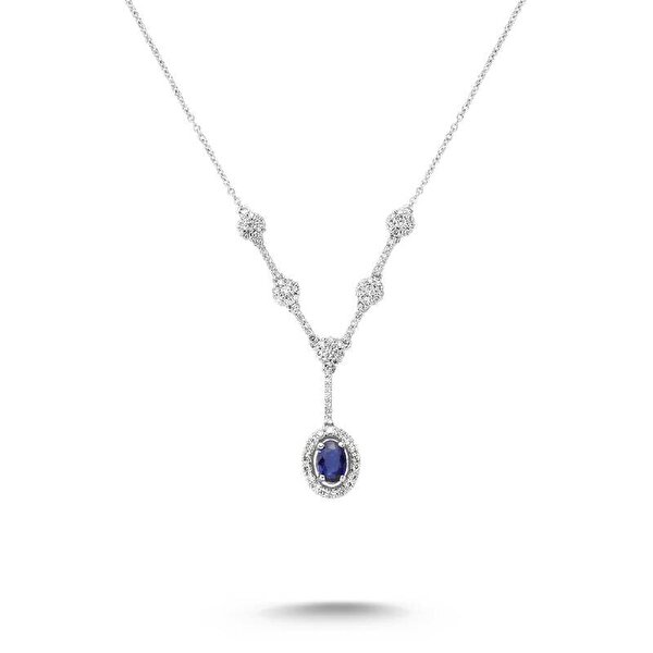 1.12 Karat Pırlanta Safir Oval Kolye