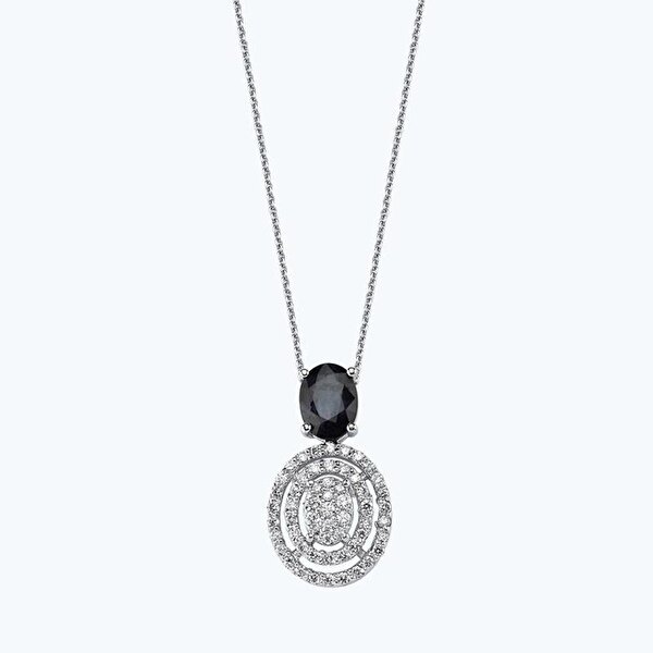 Pırlanta Safir Oval Kolye