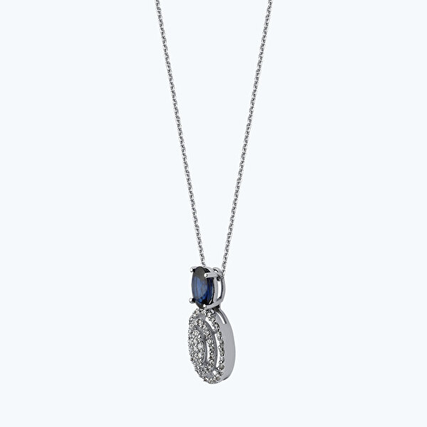 2.26 Karat Pırlanta Safir Oval Kolye