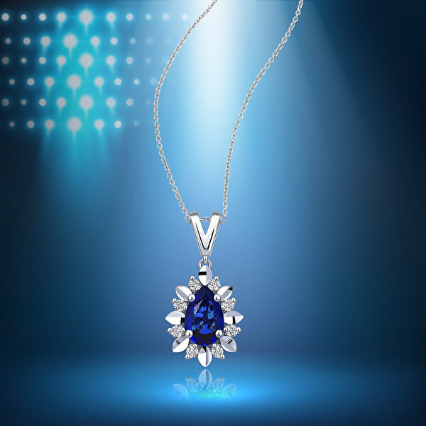 0.50 Karat Pırlanta Safir Damla Kolye
