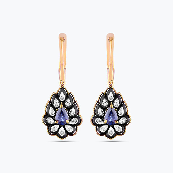 0.97 Karat Pırlanta Safir Damla Küpe