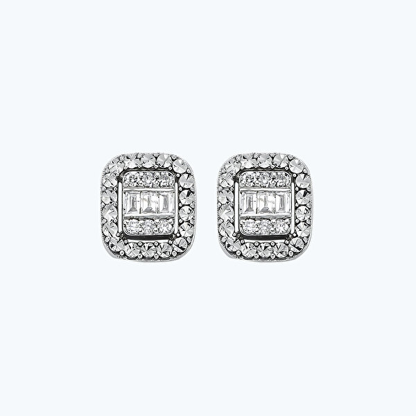 0.18 Karat Pırlanta Baget Küpe