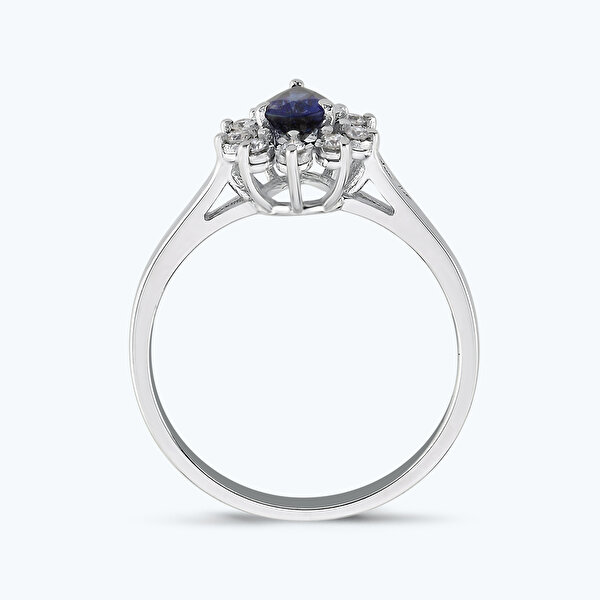0.59 Karat Pırlanta Safir Damla Yüzük