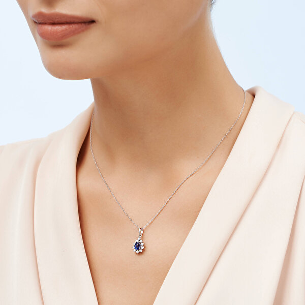 0.53 Karat Pırlanta Safir Damla Kolye