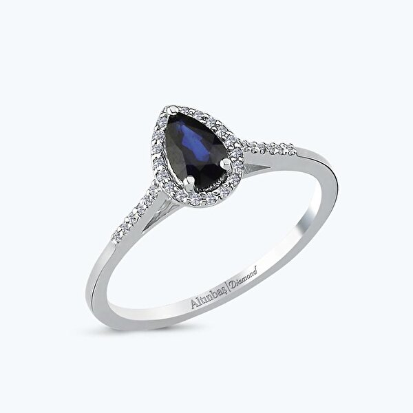 0.57 Karat Pırlanta Safir Damla Yüzük