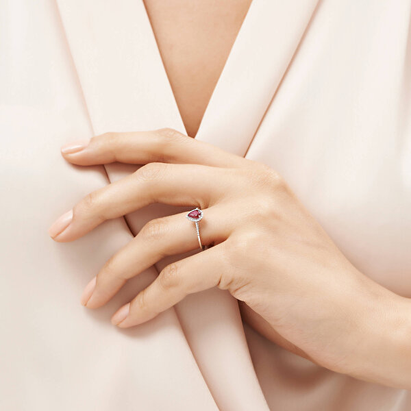 0.09 Karat Pırlanta Yakut Damla Yüzük