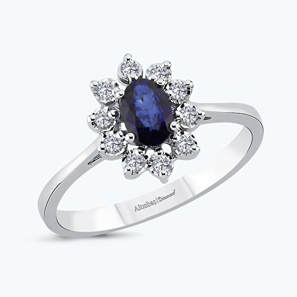 0.58 Karat Pırlanta Safir Oval Yüzük