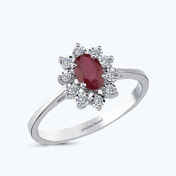 0.11 Karat Pırlanta Yakut Oval Yüzük