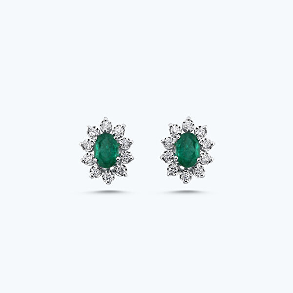 1.11 Karat Pırlanta Zümrüt Oval Küpe