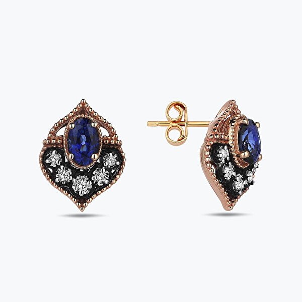 1.20 Karat Elmas Safir Oval Küpe