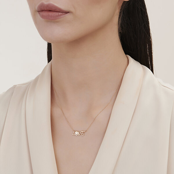 0.02 Karat Pırlanta Love Kolye