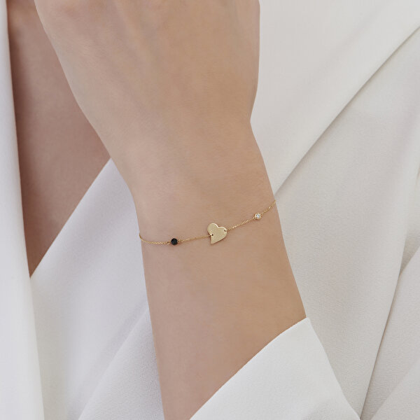 0.02 Karat Pırlanta Spinel Taşlı Kalp Bileklik