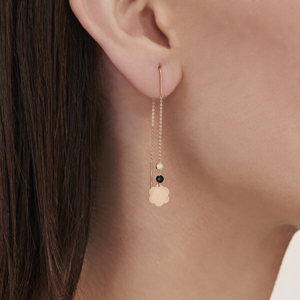 0.04 Karat Pırlanta Spinel Taşlı Çiçek Küpe