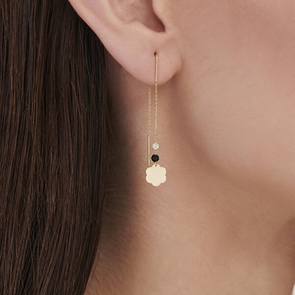 0.04 Karat Pırlanta Spinel Taşlı Çiçek Küpe