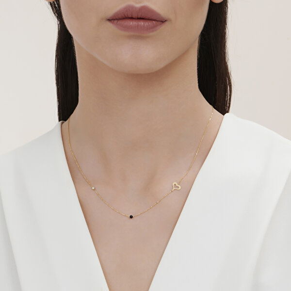 0.02 Karat Pırlanta Spinel Taşlı Kalp Kolye