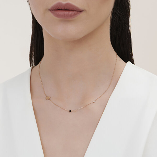 0.02 Karat Pırlanta Spinel Taşlı Yıldız Kolye