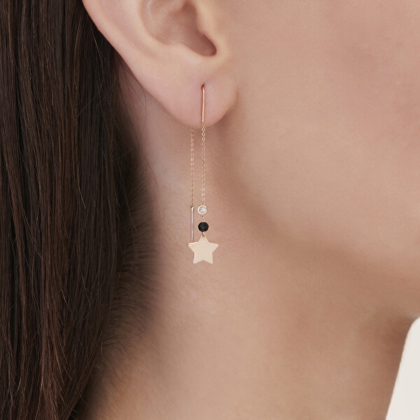 0.04 Karat Pırlanta Spinel Taşlı Yıldız Küpe