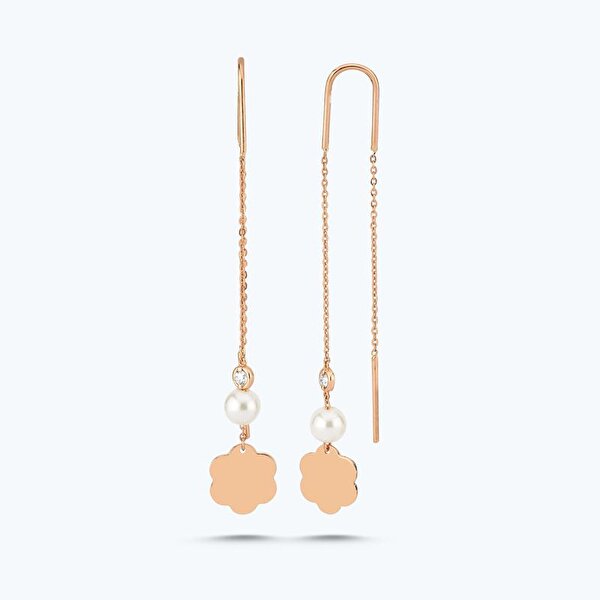 Pırlanta İncili Çiçek Küpe