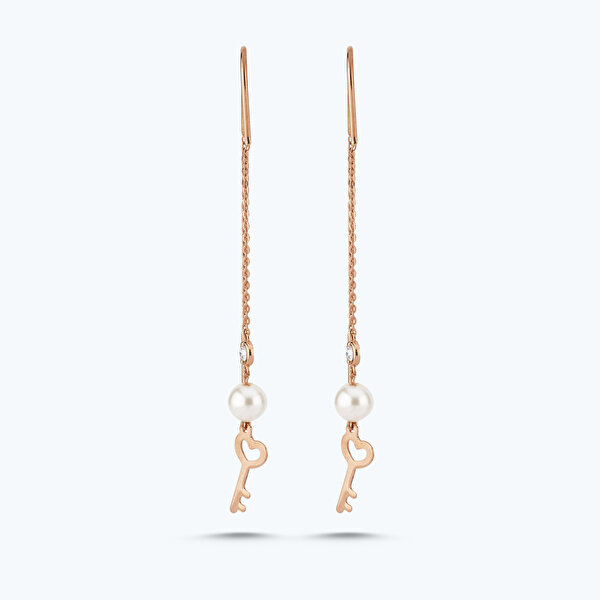 0.04 Karat Pırlanta İncili Anahtar Küpe