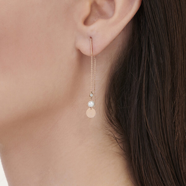 0.04 Karat Pırlanta İncili Küpe