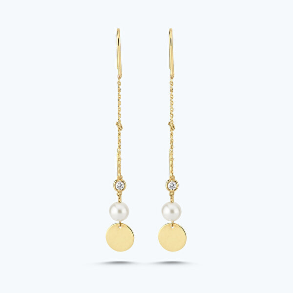 0.03 Karat Pırlanta İncili Plaka Küpe