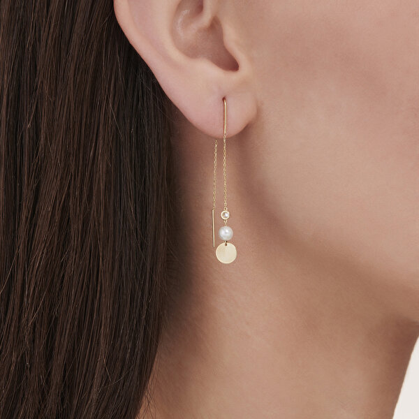 0.03 Karat Pırlanta İncili Plaka Küpe