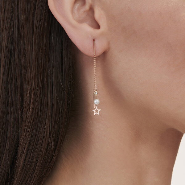 0.03 Karat Pırlanta İncili Yıldız Küpe