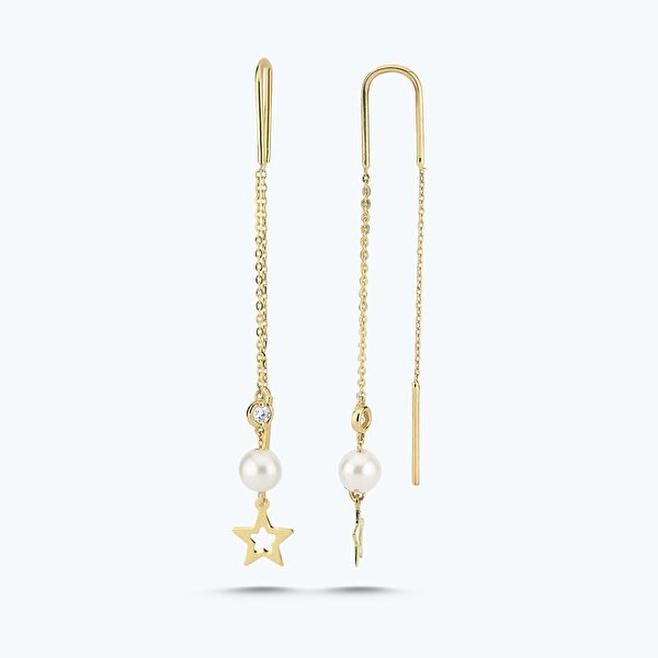 0.03 Karat Pırlanta İncili Yıldız Küpe