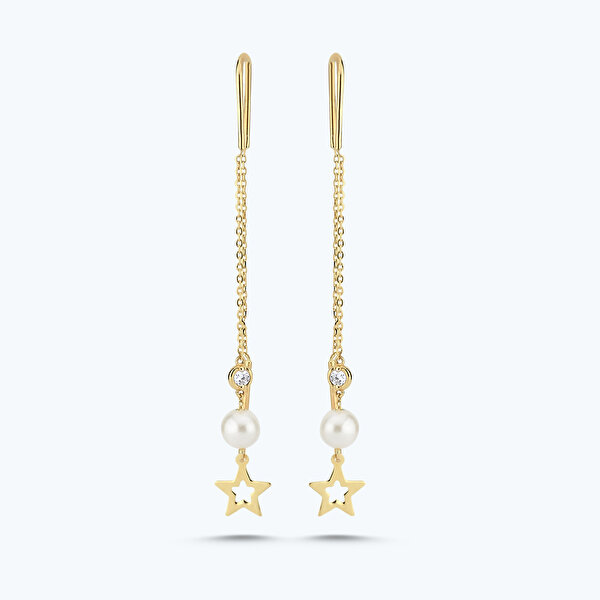 0.03 Karat Pırlanta İncili Yıldız Küpe