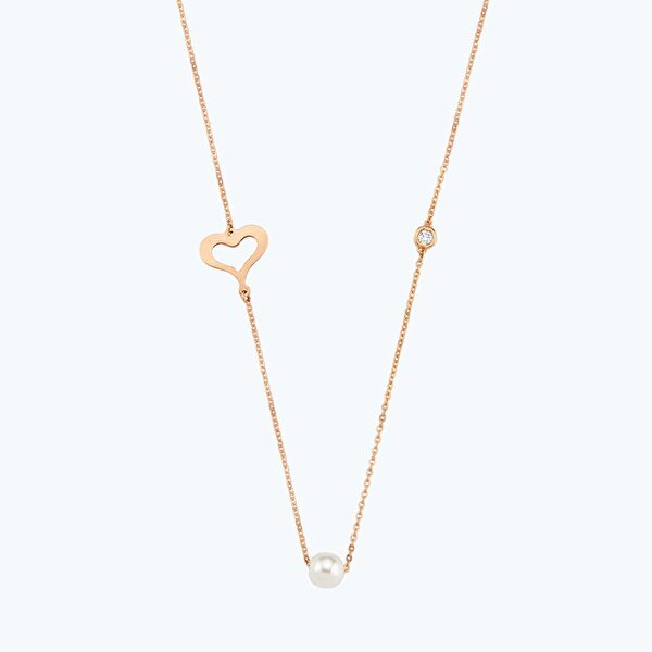 0.02 Karat Pırlanta İncili Kalp Kolye