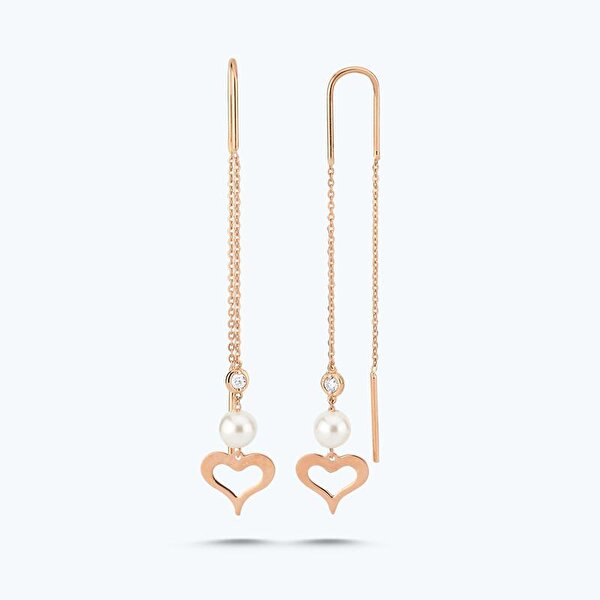 0.03 Karat Pırlanta İncili Kalp Küpe