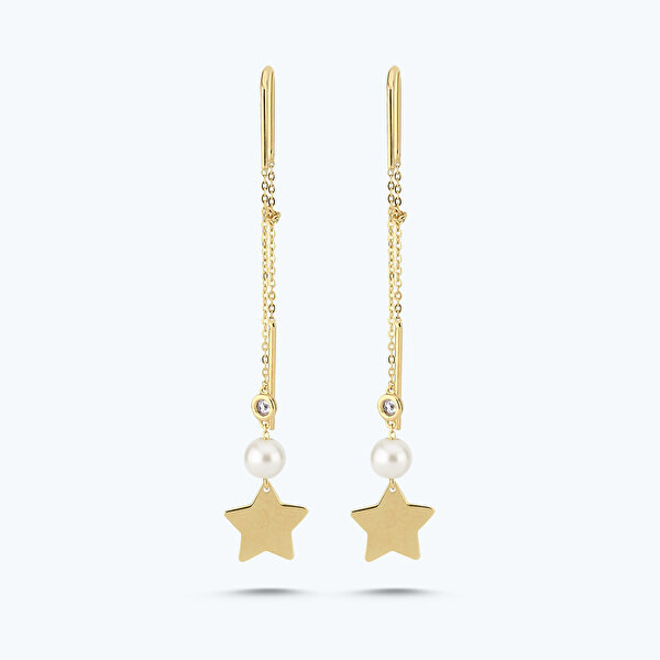 0.03 Karat Pırlanta İncili Yıldız Küpe