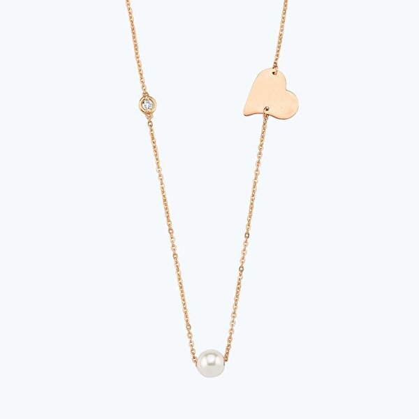 0.02 Karat Pırlanta İncili Kalp Kolye